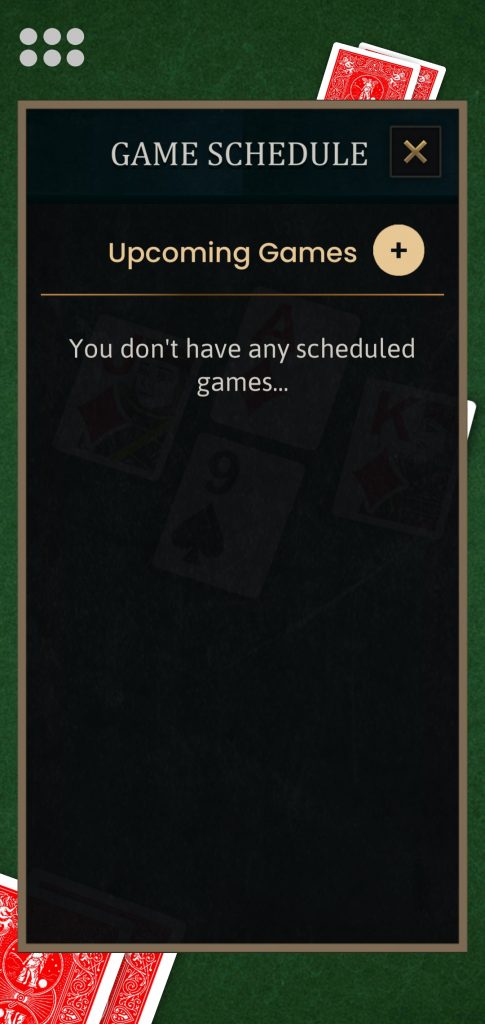 Pinochle Game Schedule Screenshot