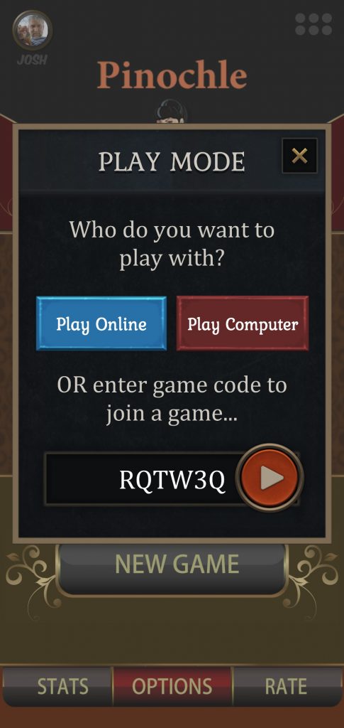 Pinochle Enter Game Code Screenshot