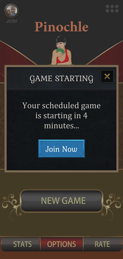 Pinochle Scheduled Game Starting Screenshot