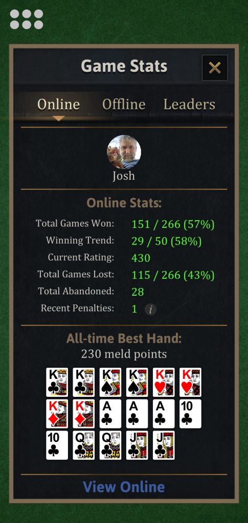 Screenshot Pinochle Online Stats