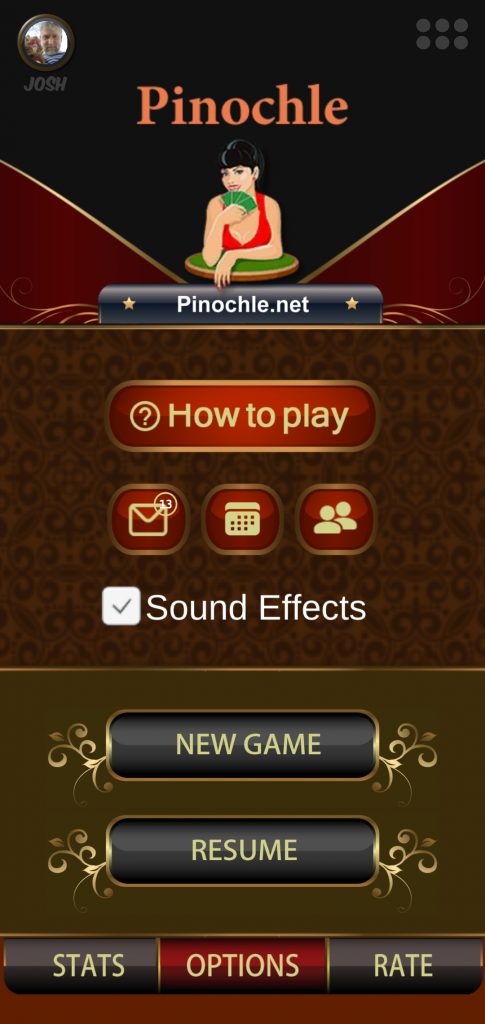 Pinochle Main Menu Screen